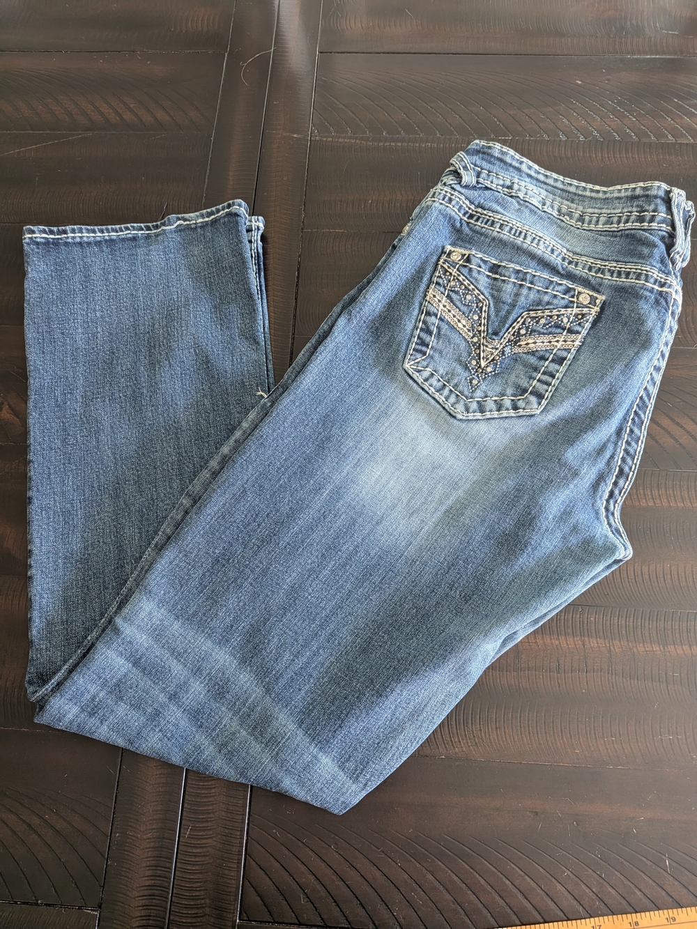 Vigoss Women's Blue Boot Cut Jeans with Embellished Back Pockets